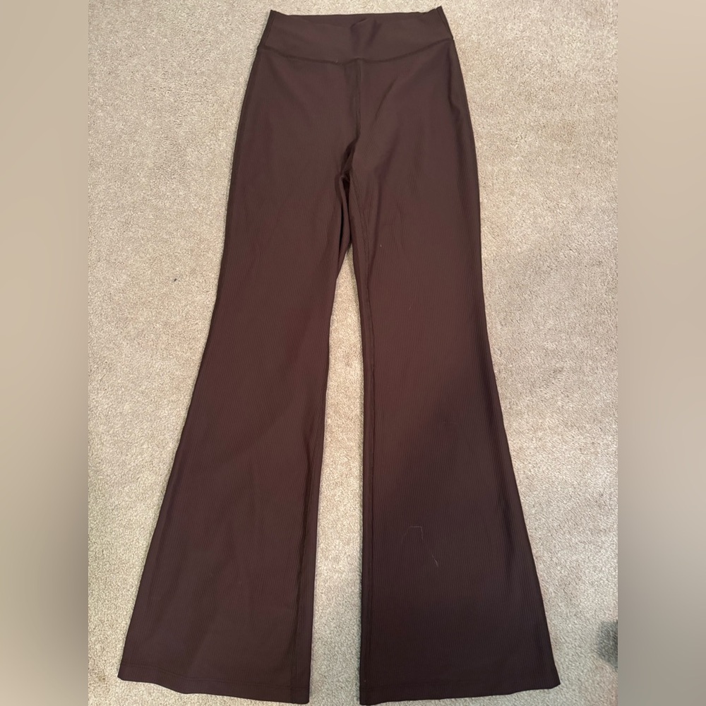 Brown Flared Ribbed Leggings